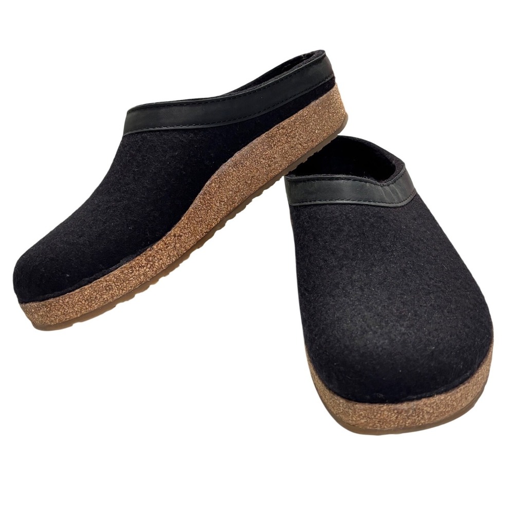 Haflinger Clogs Womens 38 Black Wool Cork Mules Slip On Shoes - Picture 2 of 9